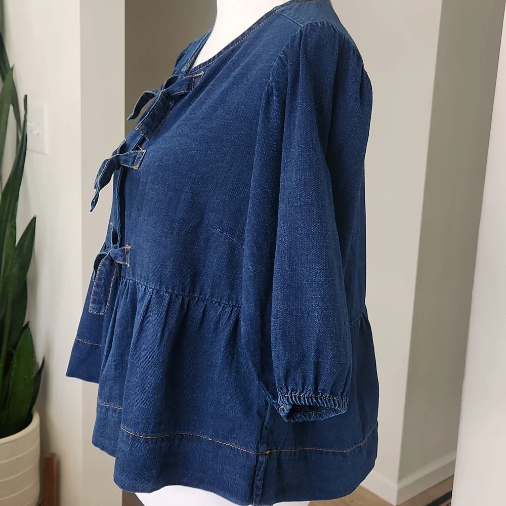 Velvet Heart Lamont Calva Denim Bow Peplum Top Medium M - Picture 5 of 16